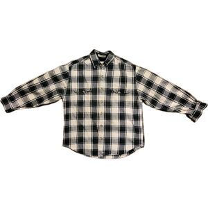 Vtg Eddie Bauer McKinley Buffalo Check Plaid Flannel Black White Hunt Farm Shirt